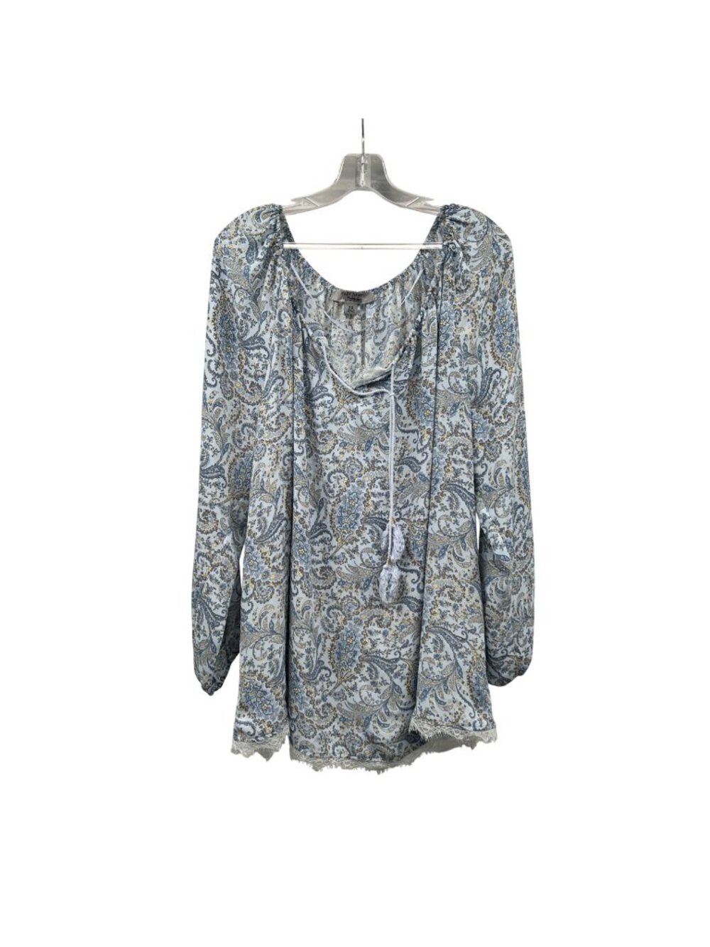 Ruff Hewn Paisley Peasant Top Lace Trim Blue/Multi Size 3X Tassels